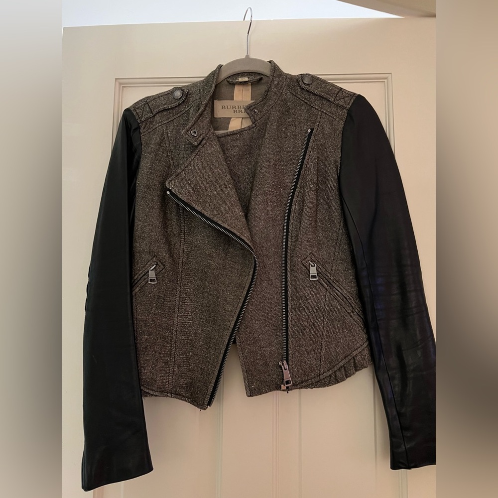 Burberry Brit tweed and leather Moto jacket